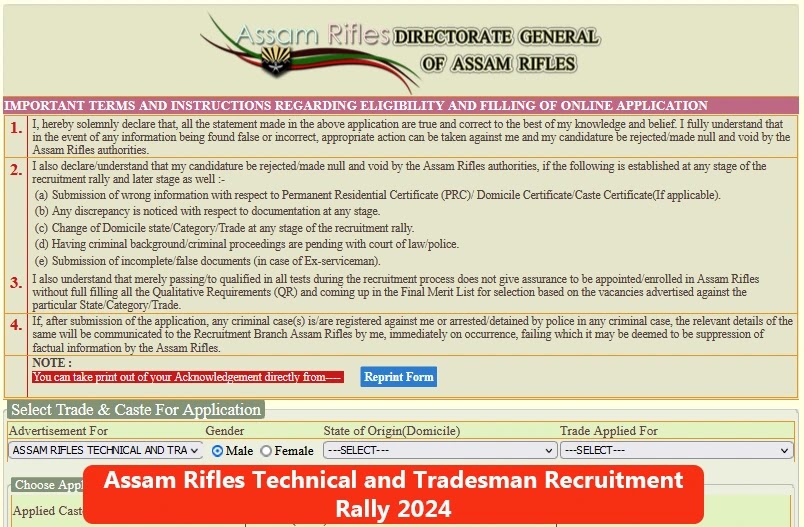 Assam Rifles Recruitment 2024 Notification of 44 Rifleman, Warrant
